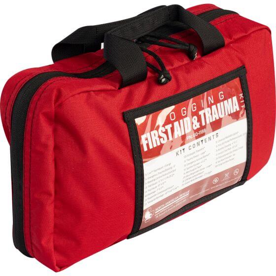 Rugged soft case logging first aid and trauma kit for forestry crews, construction, and field responders
