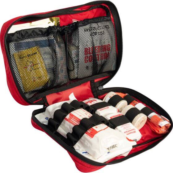 Rugged soft case logging first aid and trauma kit for forestry crews, construction, and field responders