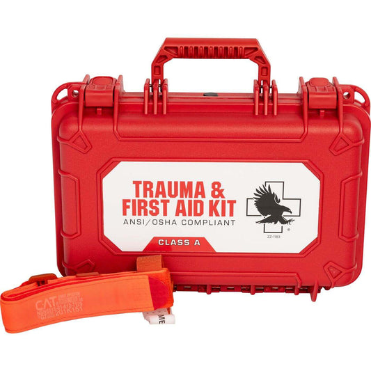 OSHA Class A trauma and first aid kit in durable hard case for industrial and construction sites