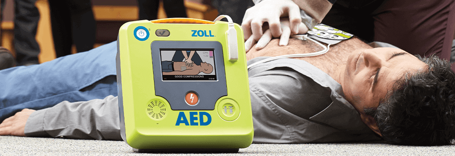 Zoll AED 3 defibrillator with real-time CPR feedback and WiFi for modern workplace and school safety