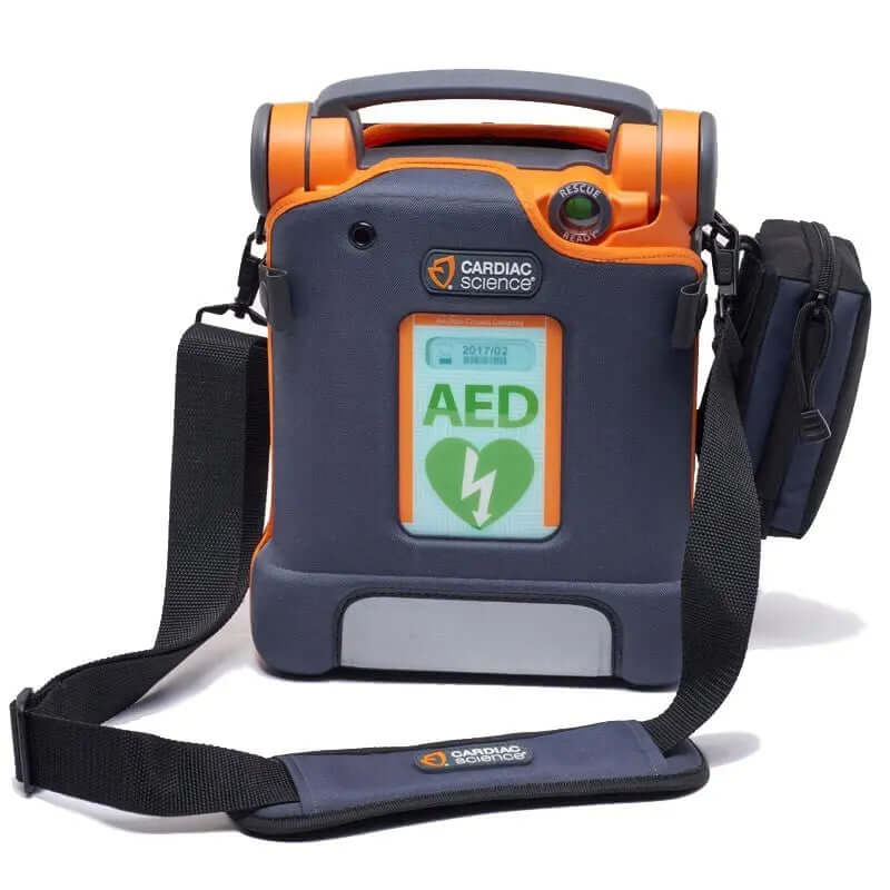 Cardiac Science G5 comes with hard case for easy transport Powerheart AED G5 defibrillator with CPR coaching for schools, businesses, churches, and public spaces