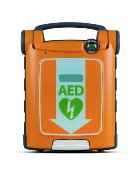 Powerheart AED G5 defibrillator with CPR coaching for schools, businesses, churches, and public spaces