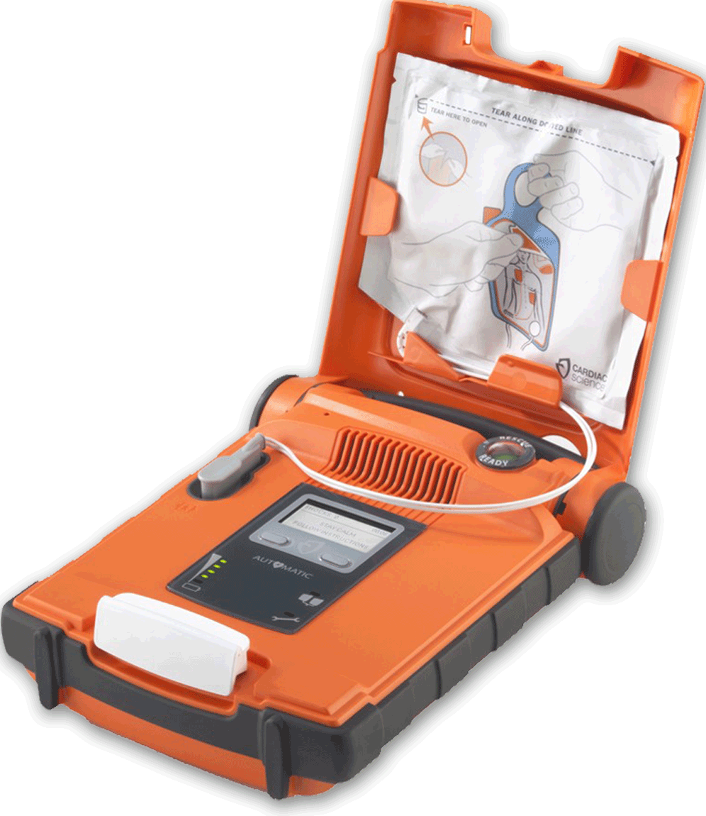 Bilingual AED that can be programed to speak dozens of languages Powerheart AED G5 defibrillator with CPR coaching for schools, businesses, churches, and public spaces